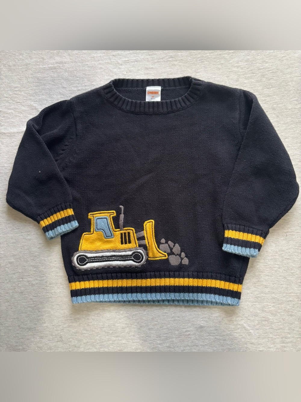 Gymboree Construction Crew Navy Knit Excavator Sweater Toddler 2T